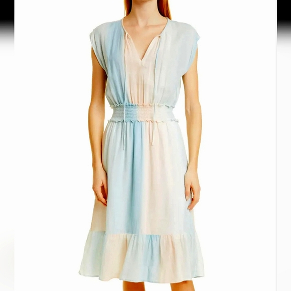 Rails Ashlyn Sunset Gradient Smocked Waist Linen Rayon Blend Dress Pastel XS - Picture 1 of 15